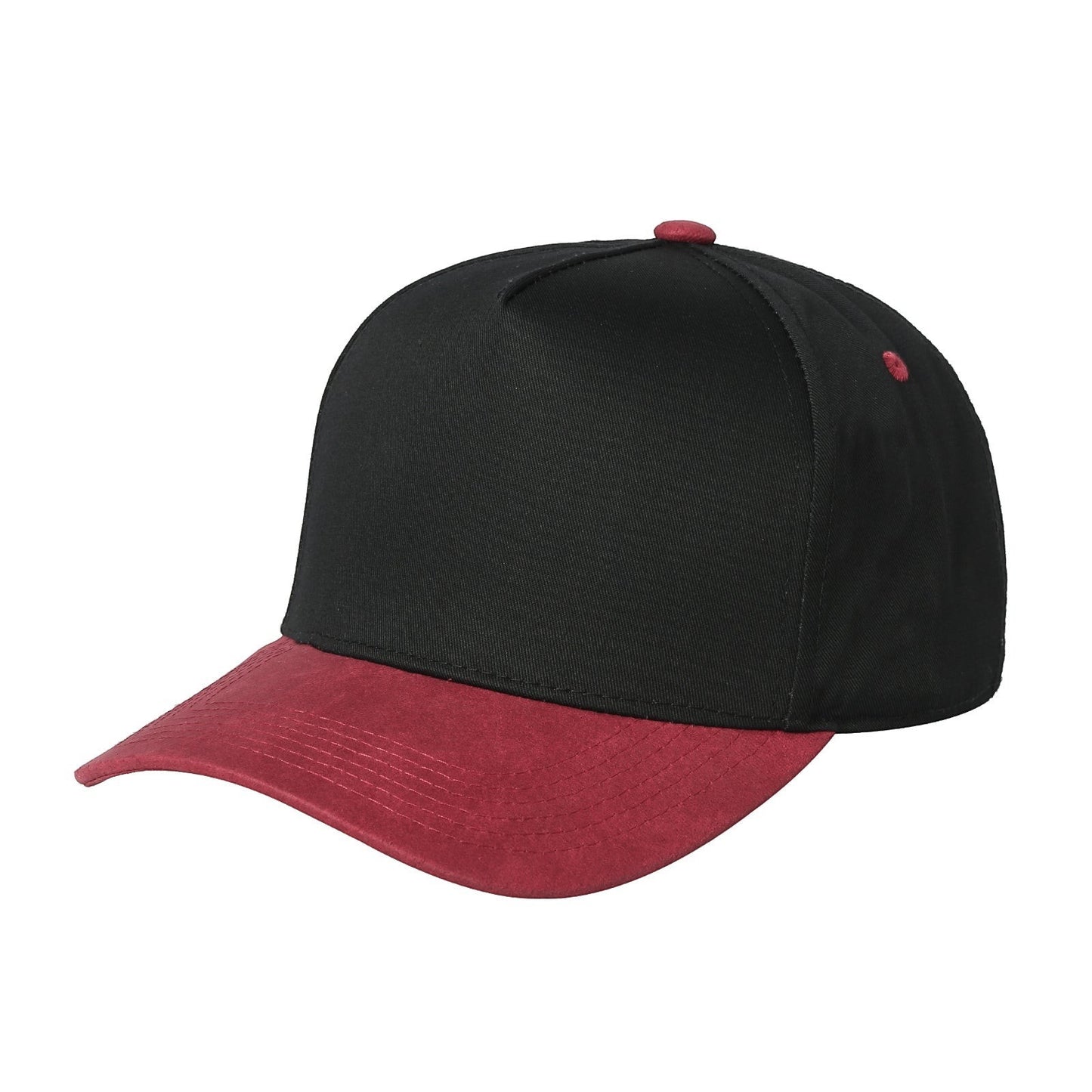Waycap INCBill TC baseball cap with black crown and red leather bill, featuring a 5-panel design and adjustable snapback.